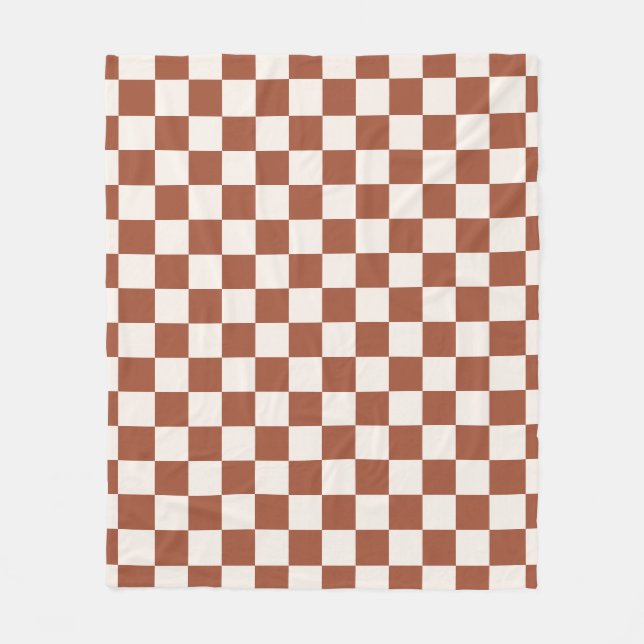 Check Rust Chequered Terracotta Chequerboard Fleece Blanket (Front)