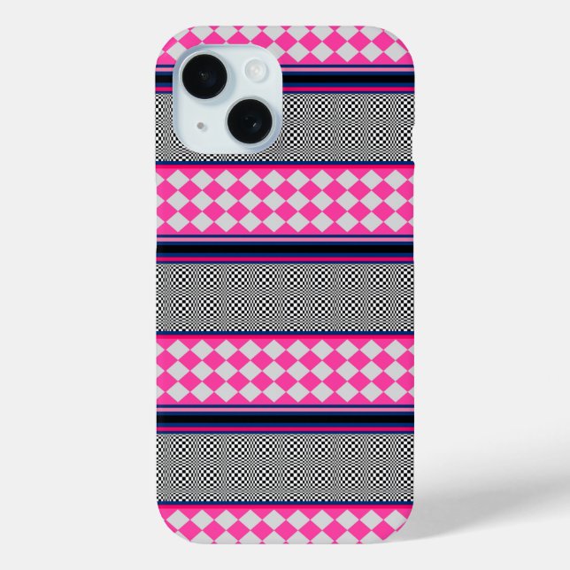 Check Stripes Harlequin Mixed Pattern Design Case-Mate iPhone Case (Back)
