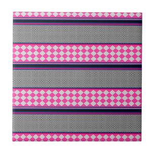 Check Stripes Harlequin Mixed Pattern Design Ceramic Tile