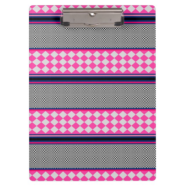 Check Stripes Harlequin Mixed Pattern Design Clipboard (Front)