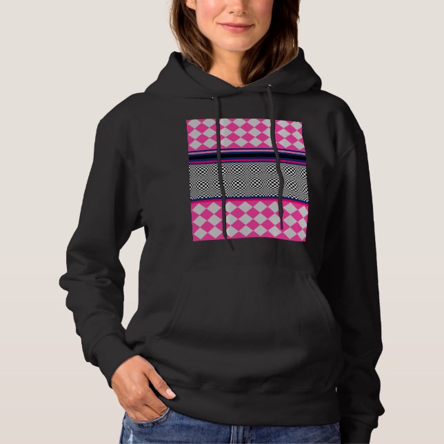 Check Stripes Harlequin Mixed Pattern Design Hoodie (Front)