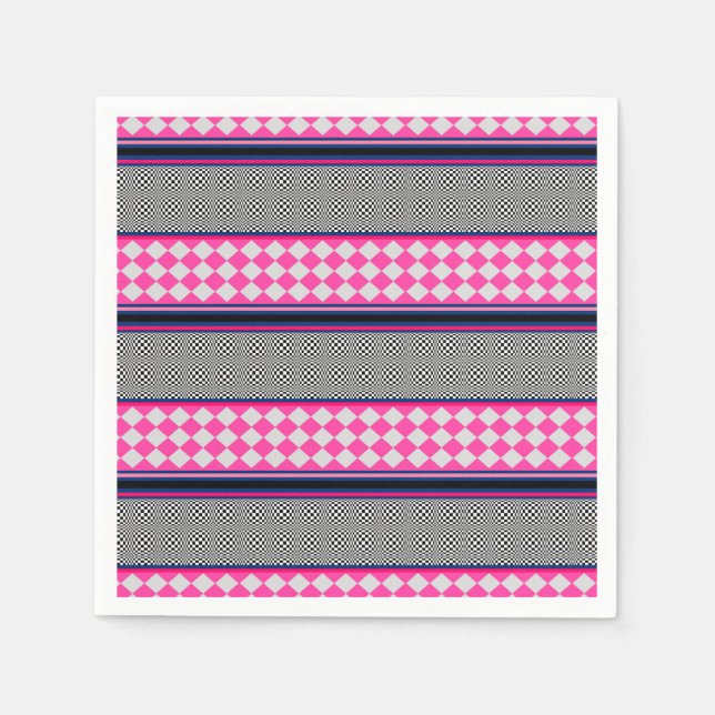 Check Stripes Harlequin Mixed Pattern Design Napkin (Front)