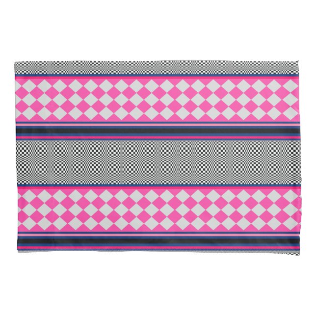 Check Stripes Harlequin Mixed Pattern Design Pillowcase (Front)