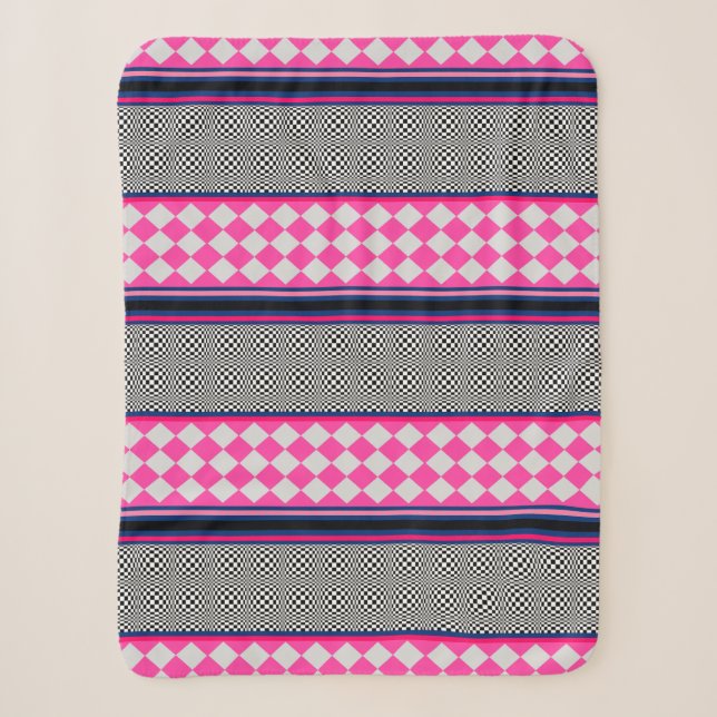 Check Stripes Harlequin Mixed Pattern Design Sherpa Blanket (Front)