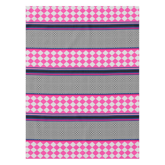 Check Stripes Harlequin Mixed Pattern Design Tablecloth (Front)
