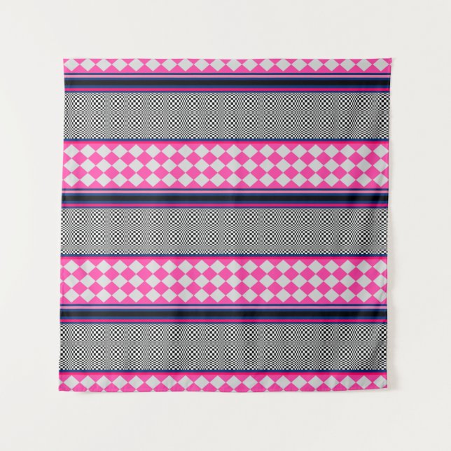 Check Stripes Harlequin Mixed Pattern Design Tapestry (Front)