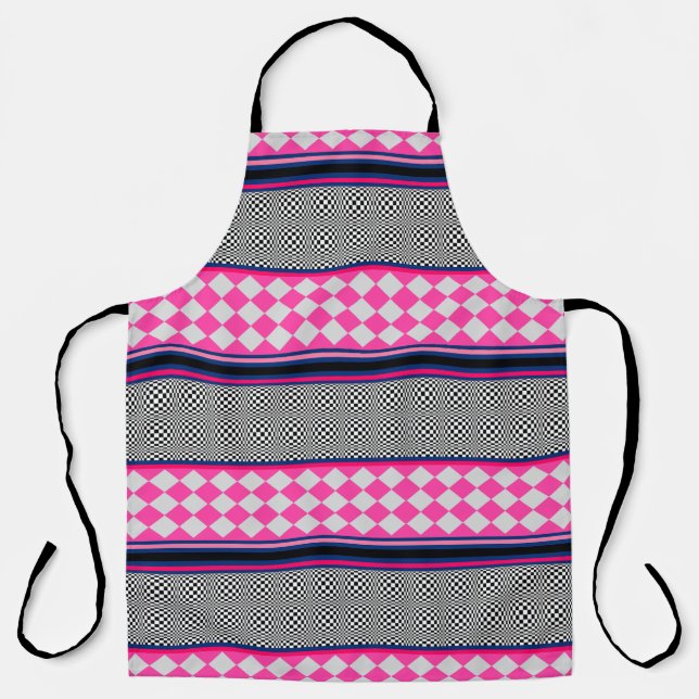 Check Stripes Kite Mixed Pattern Design Apron (Front)