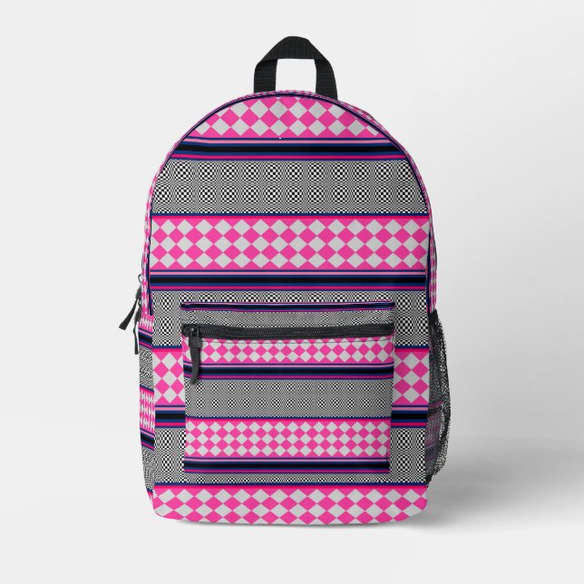 Check Stripes Kite Mixed Pattern Design Printed Backpack (Front)