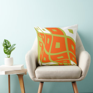 Check Wavy Brain Thinking - Orange Green White  Cushion