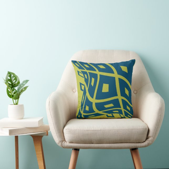 Check Wavy Brain Thinking - Pear Green Dark Teal  Cushion (Chair)