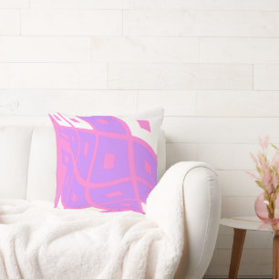 Check Wavy Brain Thinking - Pink Lilac White Cushion