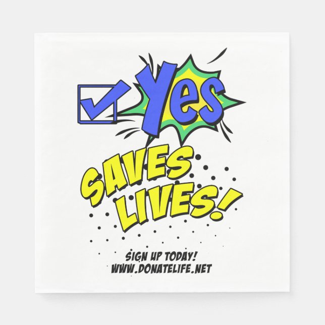 Check Yes to Save Lives, Donor Awareness Napkin (Front)