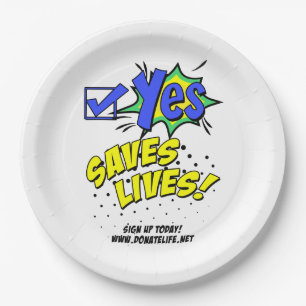 Check Yes to Save Lives, Donor Awareness Paper Plate