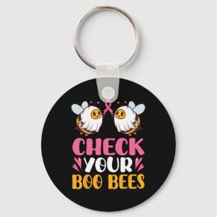 Check Your Boo Bees Breast Cancer Awareness Breast Key Ring