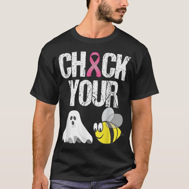 Check Your Boo Bees Breast Cancer Halloween Gift  T-Shirt (Front)