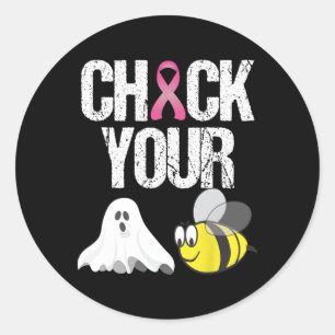 Check Your Boo Bees Fun Breast Cancer Halloween Gi Classic Round Sticker