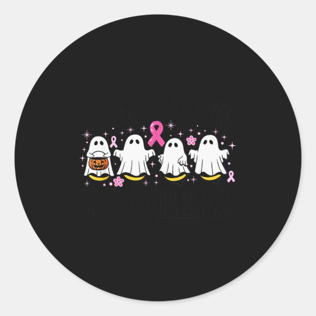 Check Your Boo Bees Funny Breast Cancer  Classic Round Sticker (Front)