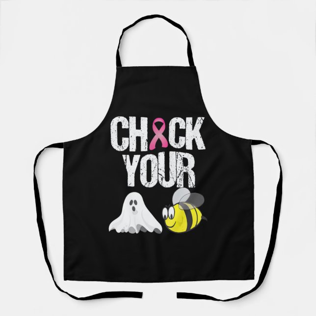 Check Your Boo Bees Funny Breast Cancer Halloween Apron (Front)