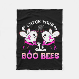 Check Your Boo Bees Funny Breast Cancer Halloween Fleece Blanket