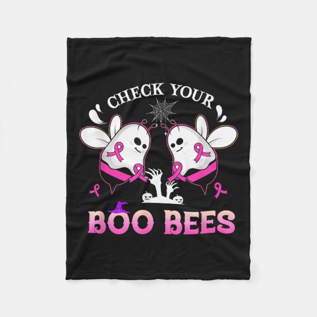 Check Your Boo Bees Funny Breast Cancer Halloween  Fleece Blanket (Front)