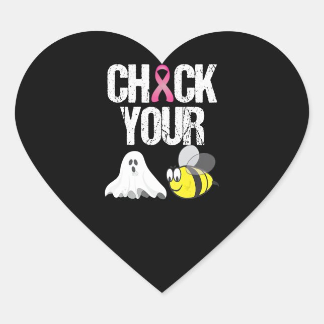 Check Your Boo Bees Funny Breast Cancer Halloween Heart Sticker (Front)