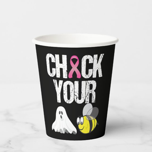 Check Your Boo Bees Funny Breast Cancer Halloween Paper Cups (Front)
