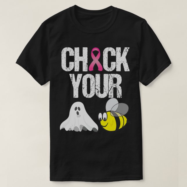 Check Your Boo Bees  Funny Breast Cancer Halloween T-Shirt (Design Front)