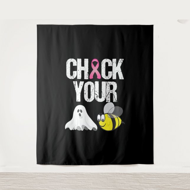 Check Your Boo Bees Funny Breast Cancer Halloween Tapestry (Front)
