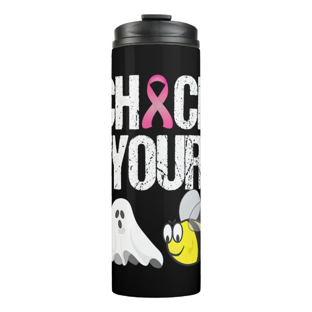 Check Your Boo Bees Funny Breast Cancer Halloween Thermal Tumbler (Front)