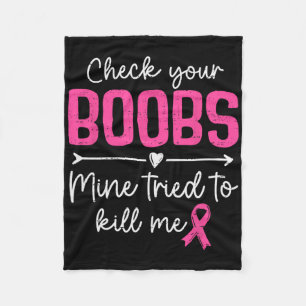 Check Your Breast Breast Cancer Awareness Survivor Fleece Blanket