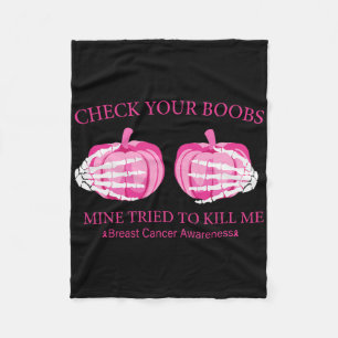 Check Your Breast Survivor Pink Ribbon Breast Canc Fleece Blanket
