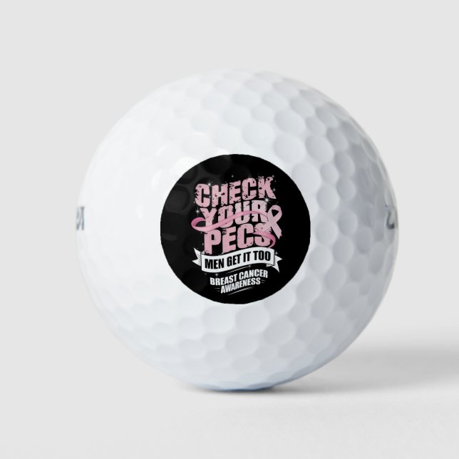 Check Your Pecs Men Breast Cancer Awareness Golf Balls (Front)