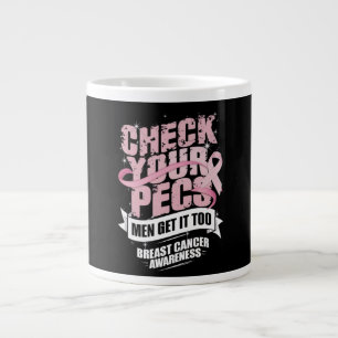 Check Your Pecs Men Breast Cancer Awareness Large Coffee Mug