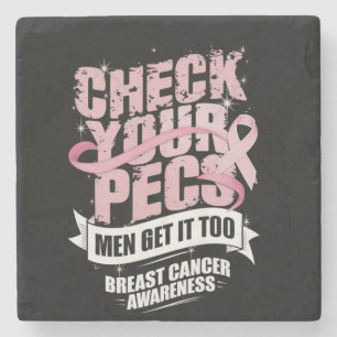 Check Your Pecs Men Breast Cancer Awareness Stone Coaster