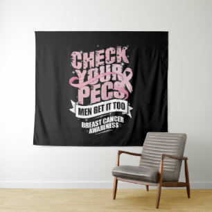 Check Your Pecs Men Breast Cancer Awareness Tapestry