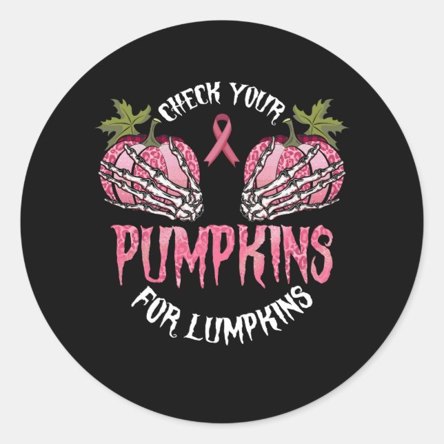Check Your Pumpkins Breast Cancer Awareness Hallow Classic Round Sticker (Front)