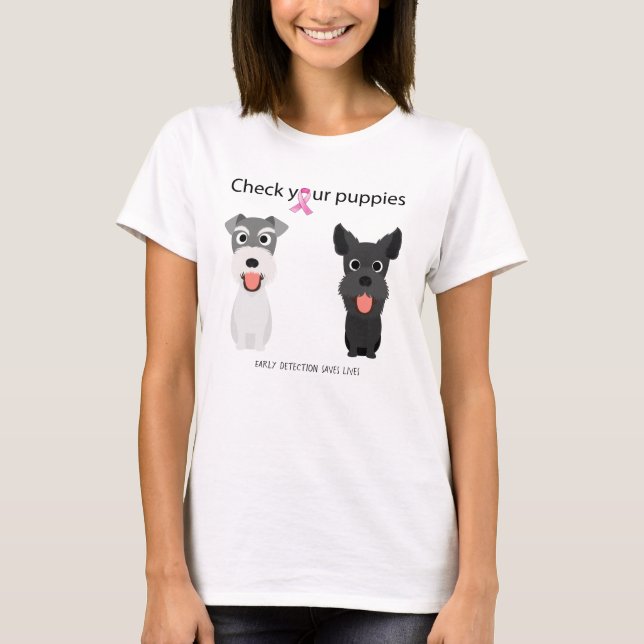 Check Your Puppies Funny Breast Cancer Awareness T-Shirt (Front)