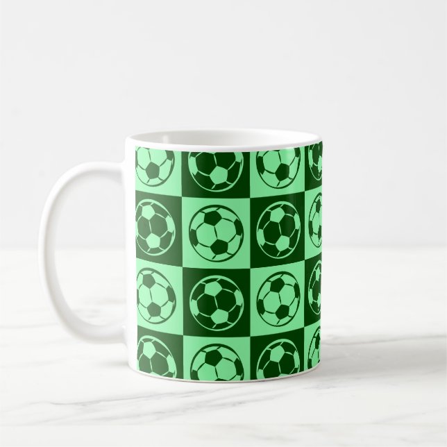 Checkboard Football / Soccer Ball Pattern - Green  Coffee Mug (Left)