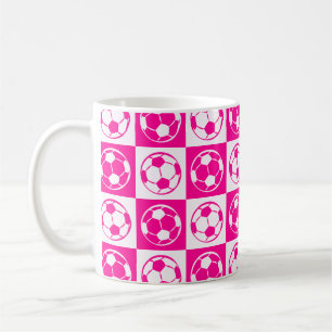 Checkboard Football / Soccer Ball Pattern - Pink   Coffee Mug