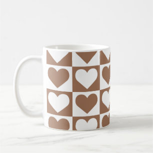 Checkboard Hearts Pattern - Brown and White  Coffee Mug