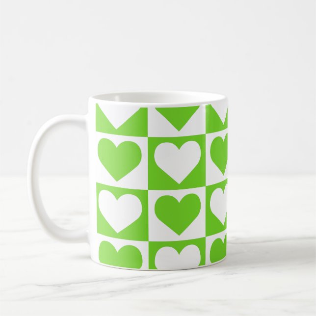 Checkboard Hearts Pattern - Green and White   Coffee Mug (Left)