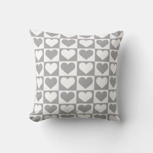 Checkboard Hearts Pattern - Grey and White  Cushion