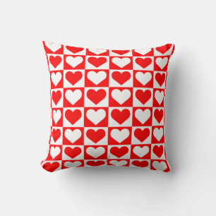 Checkboard Hearts Pattern - Red and White  Cushion