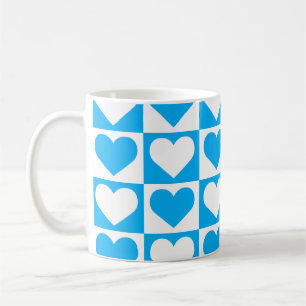 Checkboard Hearts Pattern - Sky Blue and White Coffee Mug