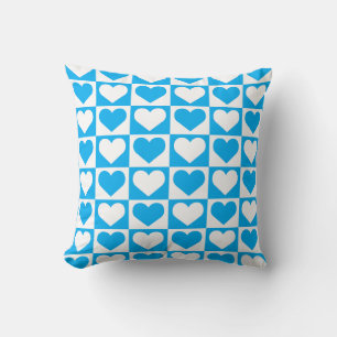 Checkboard Hearts Pattern - Sky Blue and White  Cushion