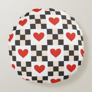 Checkboard Hearts Round Cushion