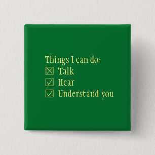 Checkboxes hear and understand 15 cm square badge