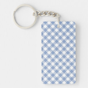 Checked Blue Gingham Classic  Key Ring
