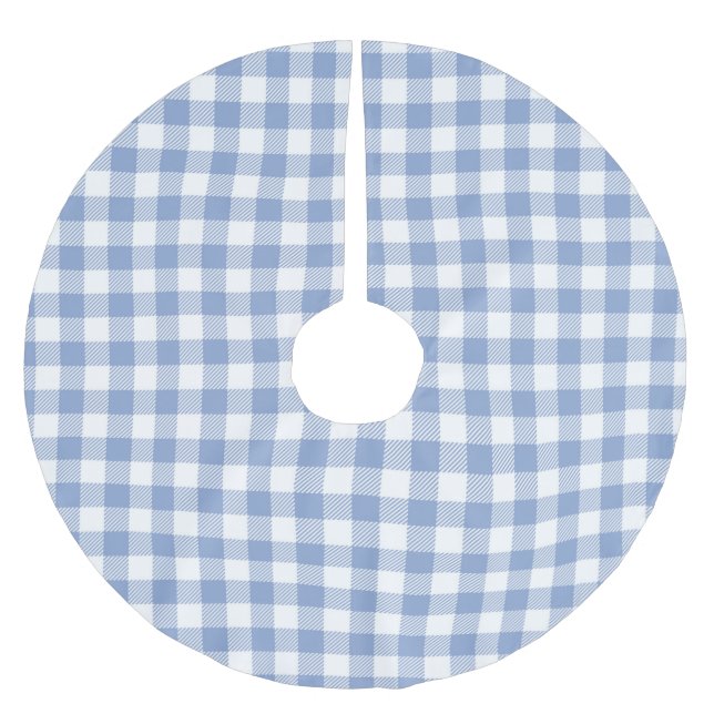 Checked Blue Gingham Classic Pattern Brushed Polyester Tree Skirt (Front)