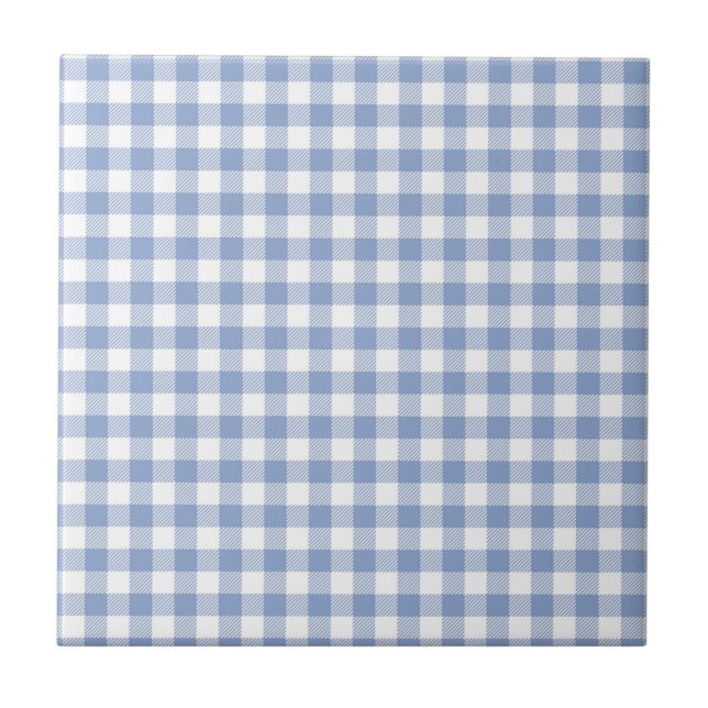 Checked Blue Gingham Classic Pattern Ceramic Tile (Front)